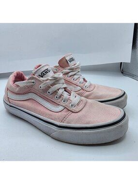Vans Old Skool Girls Size 4 Pink White Skate Sneakers Casual Canvas Shoes Walk